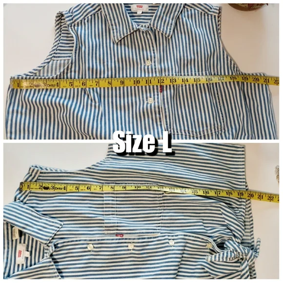 💎NWT Levi's Striped Cotton Denim Tie Top - Picture 6 of 8